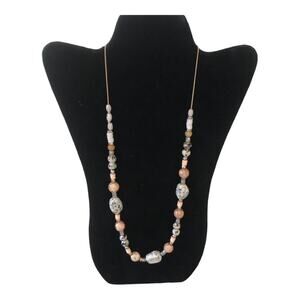Linda For Chicos Neutral Speckled Multi Shape Beaded Single Strand Necklace